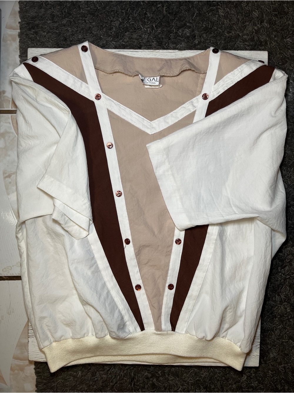 VINTAGE Cream & Brown Pullover Blouse